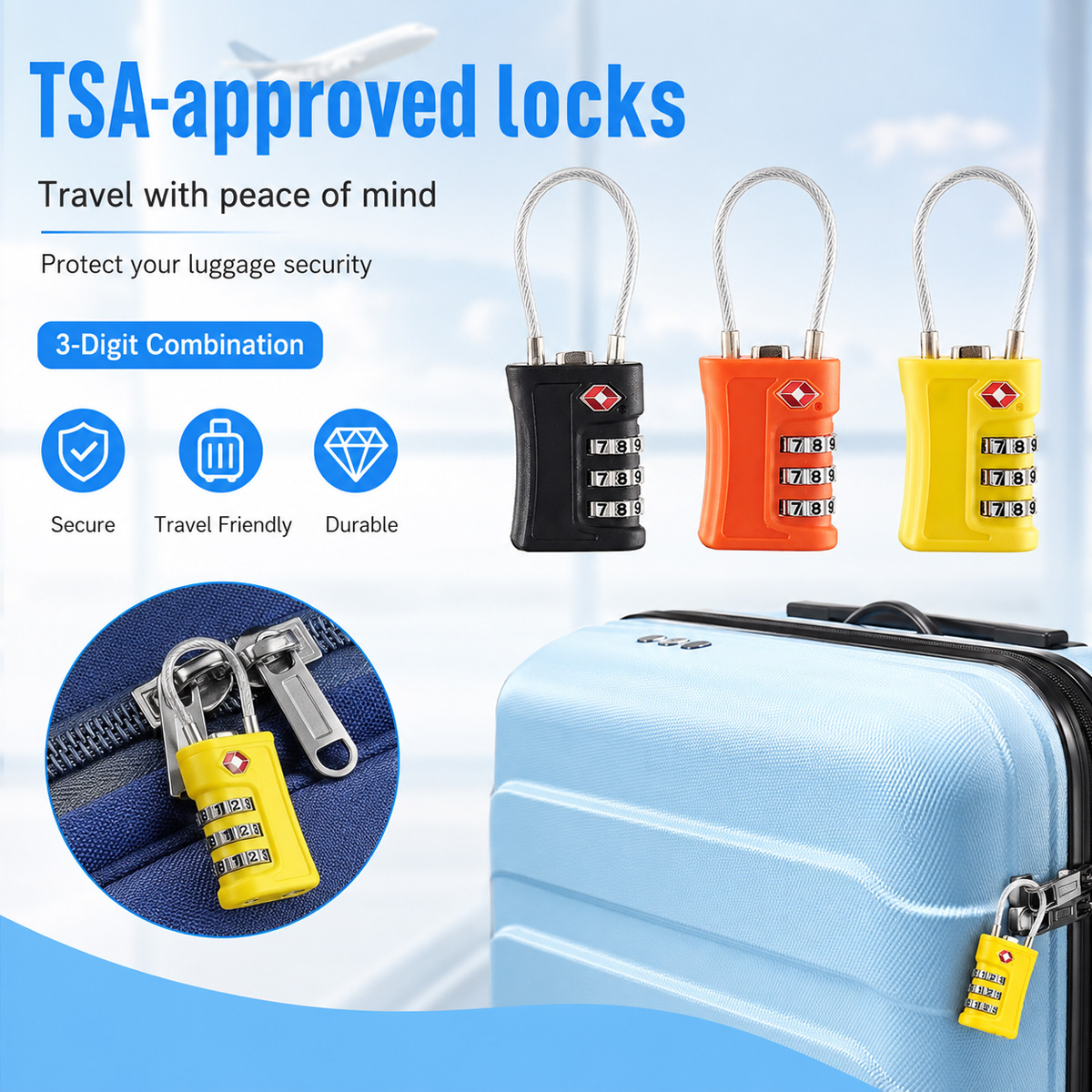 Home Improvement Hardware - Замок для багажа, одобренный TSA, 3-значный